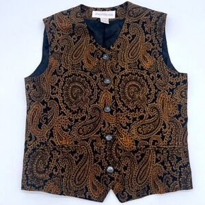 Vintage Jones New York Vest Paisley Brocade Wool Blend Size 6 Brown Black‎